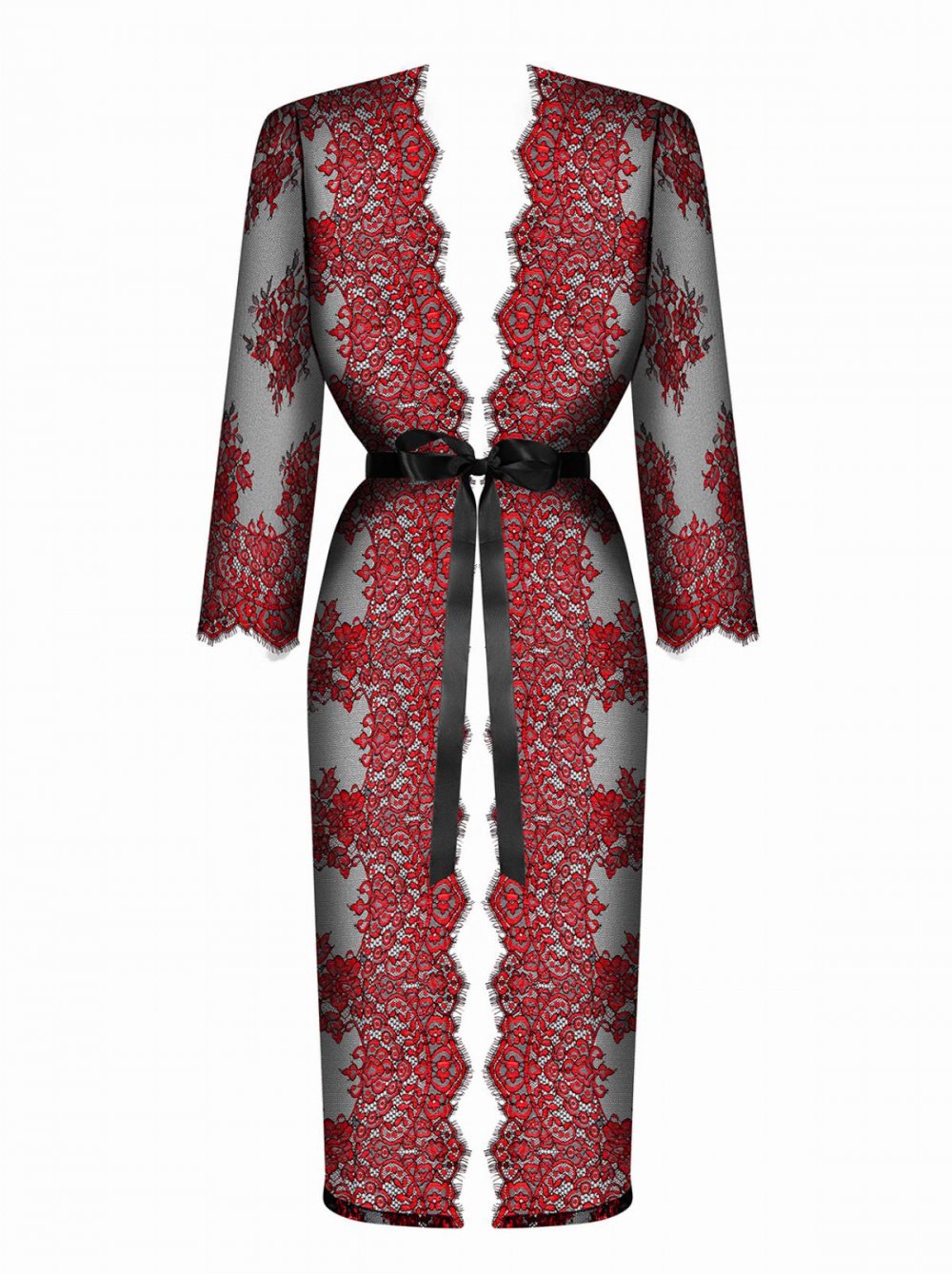 Redessia Lace Kimono - Red/Black L/XL černá Obsessive